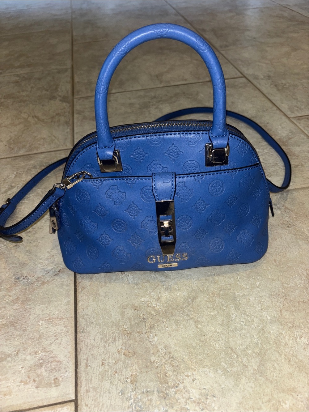 GUESS Cobalt Blue Peony Classic Small Dome Satchel in Pristine Condition NWOT
